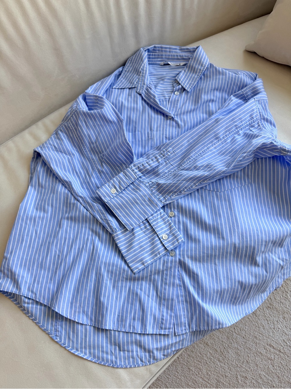 Zara Light Blue and White Striped women Button-Down Shirt - Picture 5 of 5